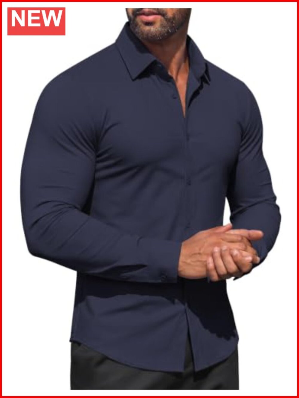 Men's 4-Way Stretch Long Sleeve Button Down Dress Shirt Regular Fit